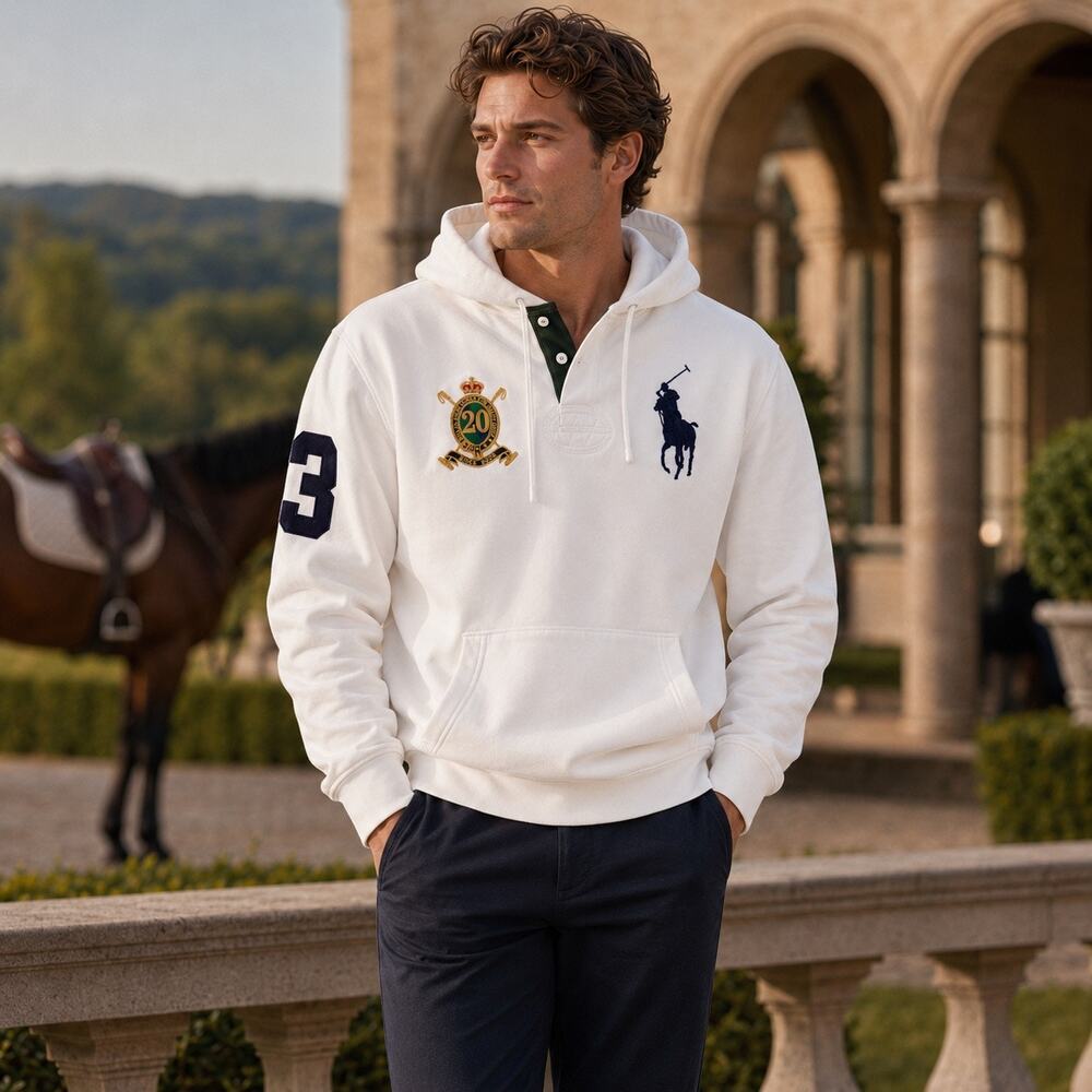 Preppy Heritage Polo Ralph Lauren Big Pony 20th Anniversary White Hoodie M NWT